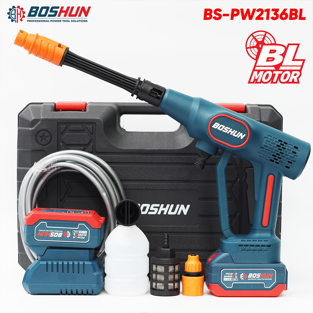 Máy rửa xe pin Boshun BS-PW2136BL (24 Bar) - Kèm 2 pin 10 Cell
